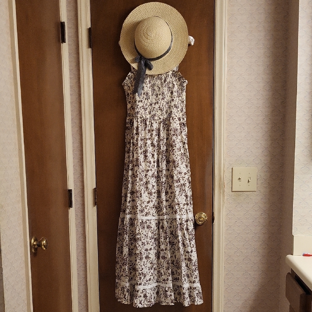 Altar'd State Brown and Cream Floral Maxi Dress Hidden Pockets